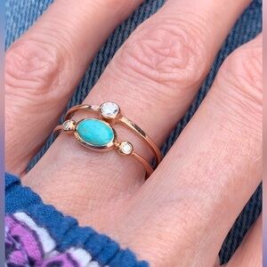 Beautiful 10k Rose Gold Turquoise Diamond Ring Set